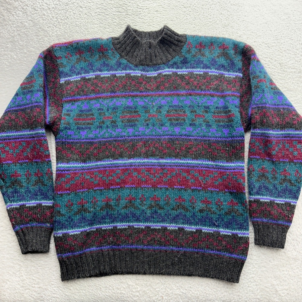 Woolrich Woman Vintage Wool Mohair Fair Isle Sweater Mock Neck Multicolor Large